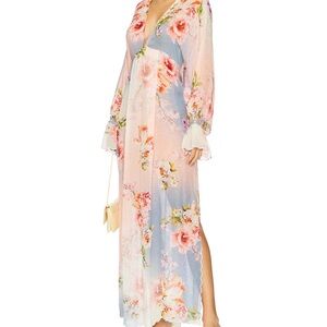 Hemant and Nandita Floral Long Sleeve Kaftan - Pink and Blue